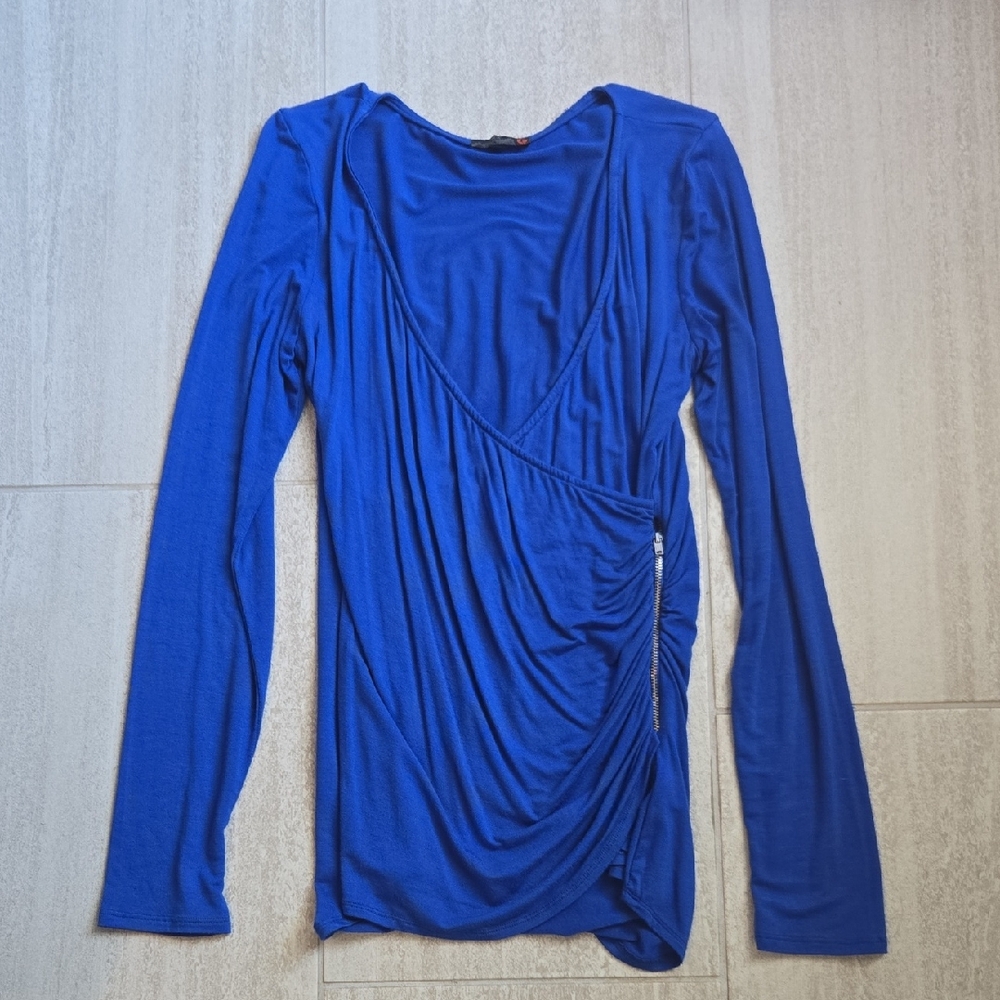 Guess Royal Blue Draped Long Sleeve Blouse